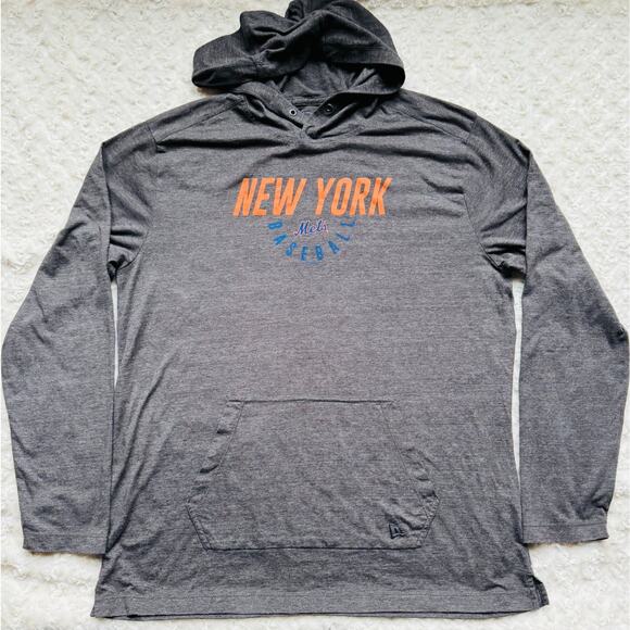 MLB New York Mets Baseball New Era Long Sleeve Hoodie Grey Tee Shirt Sz XL VTG - Picture 1 of 8